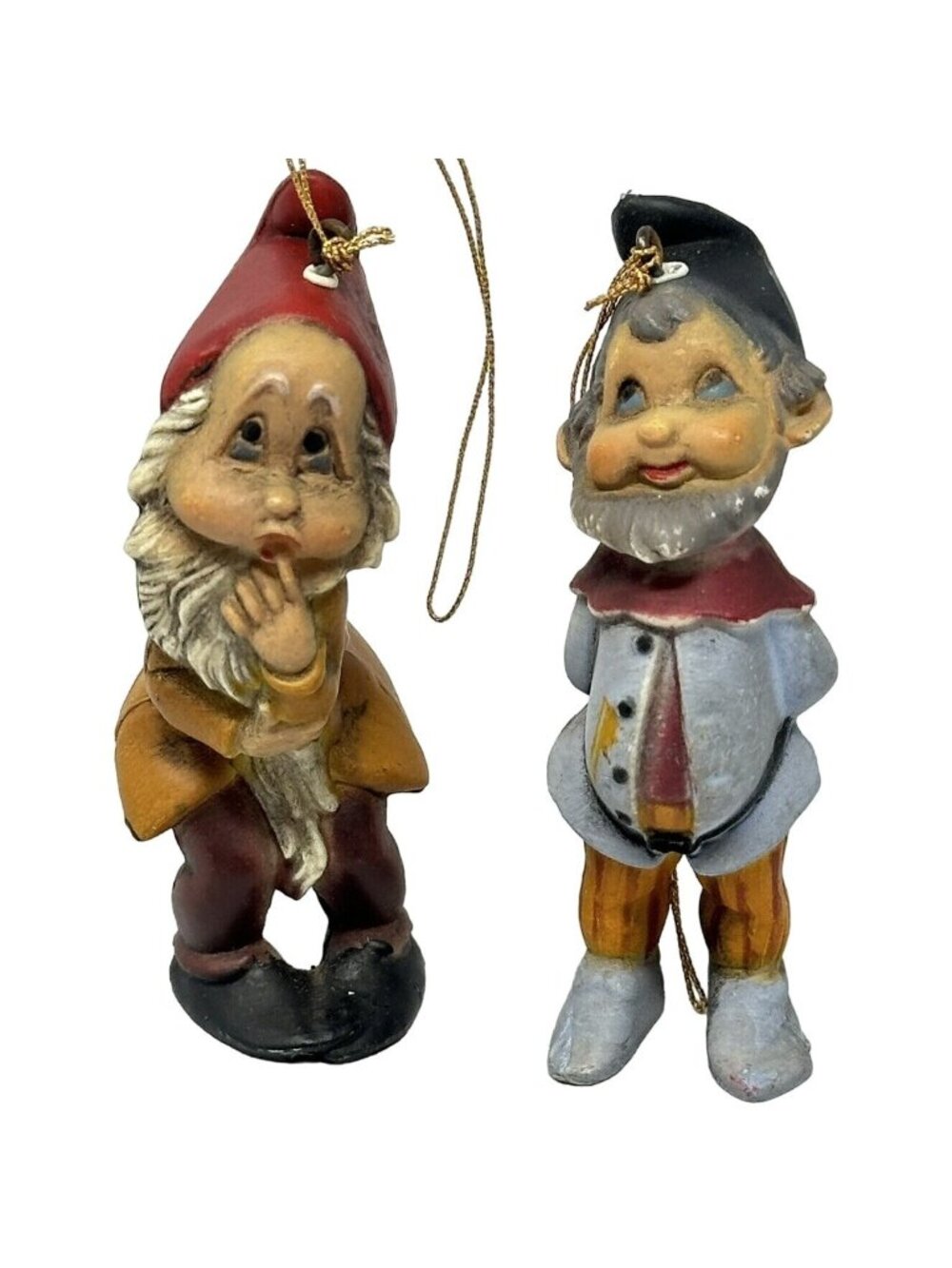 Vintage Elf Christmas Ornaments Gnome Pixie Hand Painted Plastic Mold 3 in